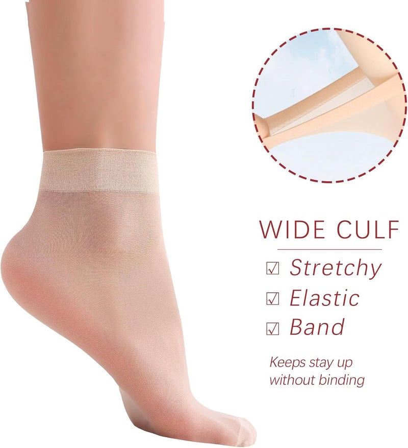 FeinYee 9 Pairs(in Gift Box) Ankle Sheer Socks For Women,Premium 20D Reinforced Toes in Black & Nude One Size - Image 2